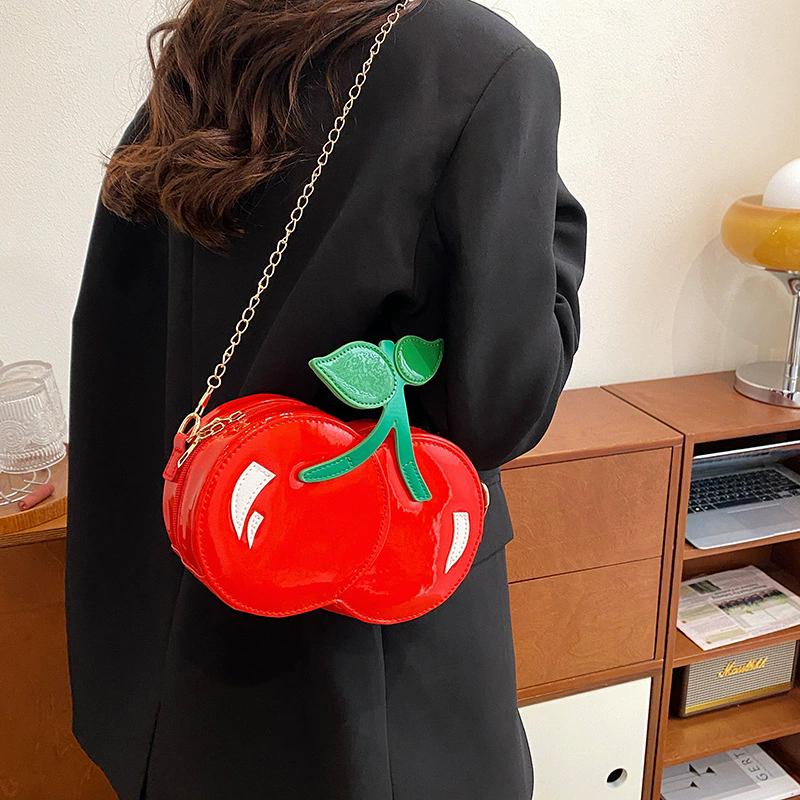 Women's Funny Cherry Shape Shoulder Crossbody Bag Cute Personalized Chain Design Small Purse and Handbag AVE