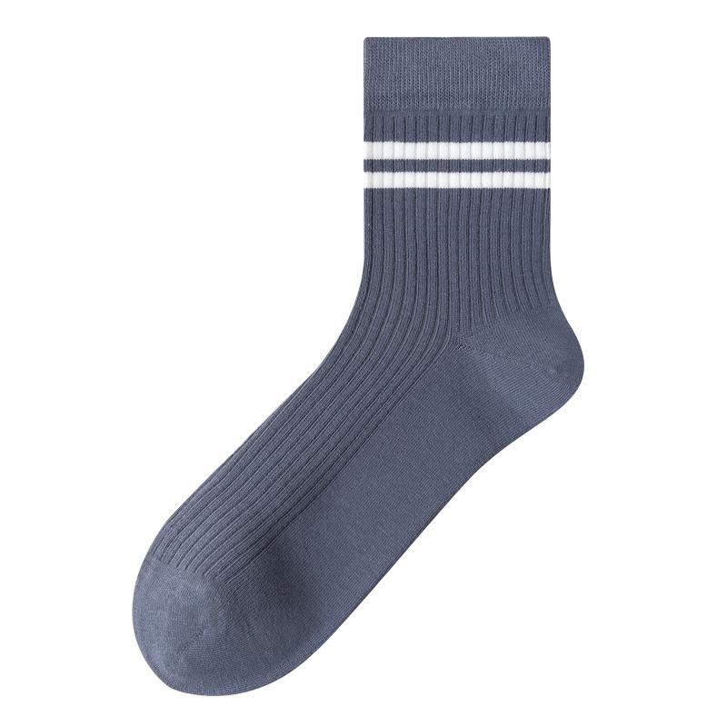 Men's Autumn and Winter Pure Cotton Striped Mid-calf Socks Boneless Long Socks Spring and Autumn Trend All-cotton Long Calf Socks Trend