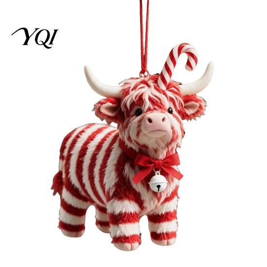 Cute Animal Pendant for Holiday Party Highland Yak Ornament Christmas Tree Hanging Decor, 2D Flat Acrylic Ornaments with Gold String Festive