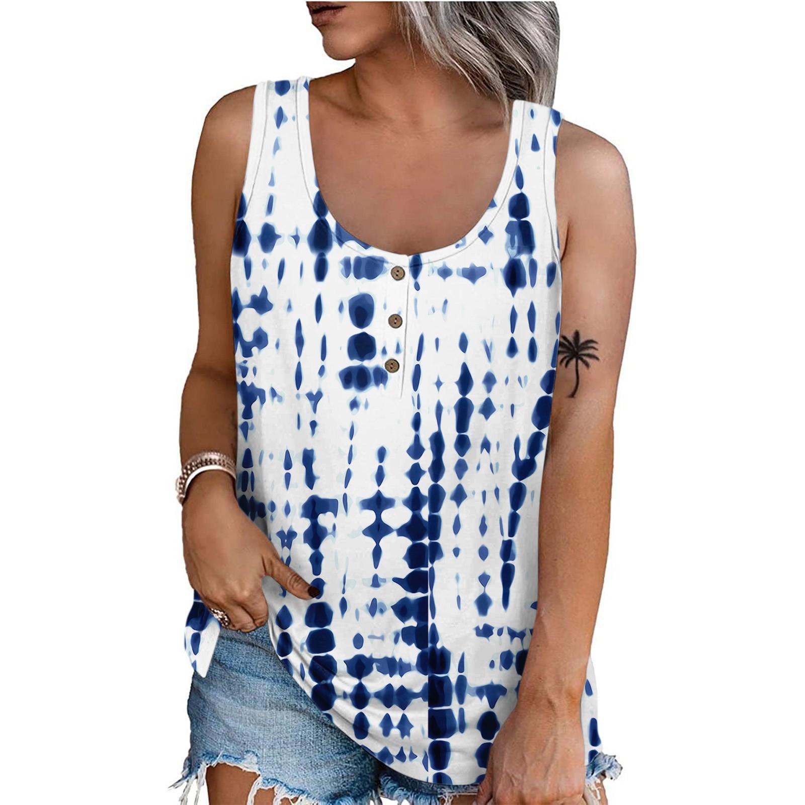 Women Summer Sleeveless Casual Floral Printed O-Neck T-Shirt Tops Blouse XXL