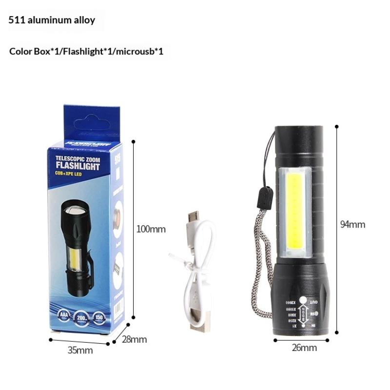 Mini Super Bright Led Flashlight With Cob Side Light Usb Rechargeable Zoomable For Camping Hiking Daily Use