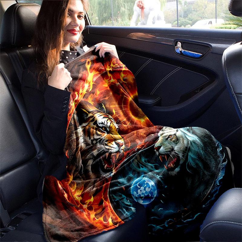 1pc Tiger Yin Yang of Fire and Ice Blanket, Soft Throw Blankets for Bed Couch Sofa, Warm Cozy Home Decor Gift .K093