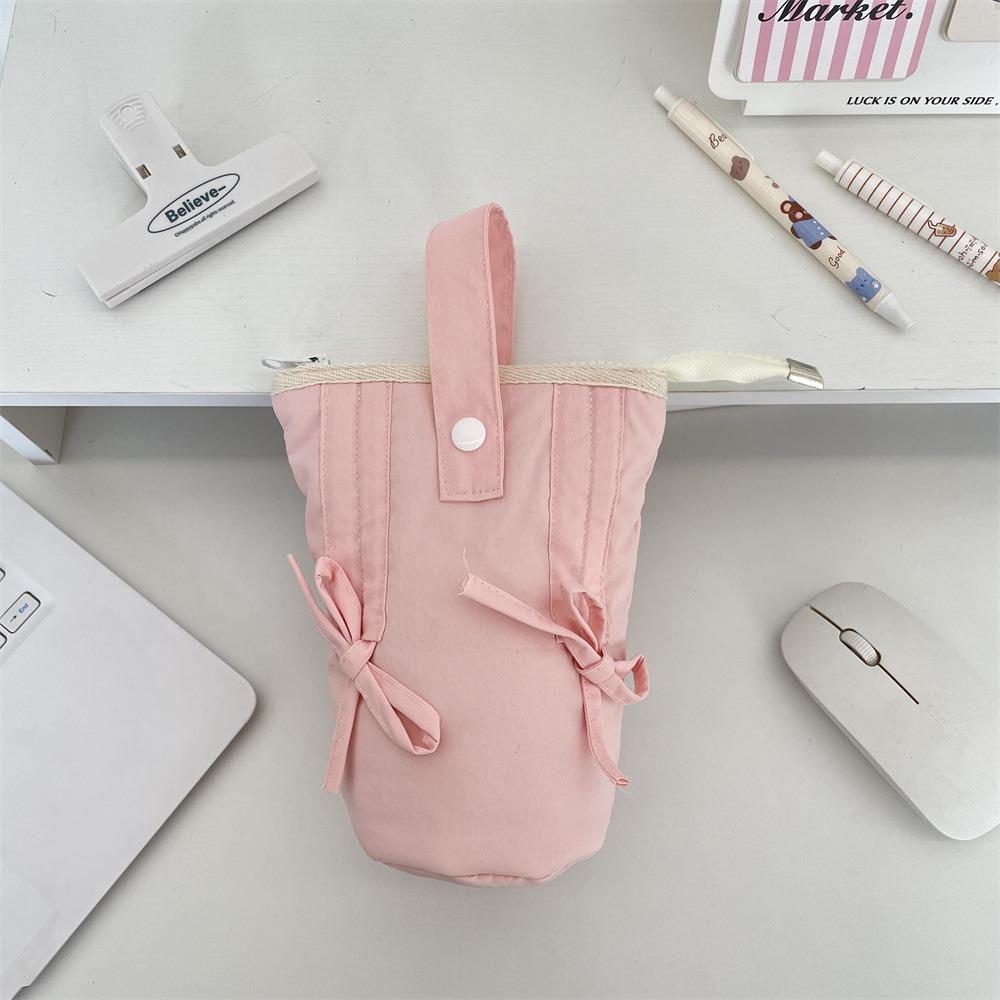 

Cute Macaron Color Bow Pen Bag Large Capacity Foldable Student Pencil Case Vertical Stationery Storage Pouch for Girls Gift розовый