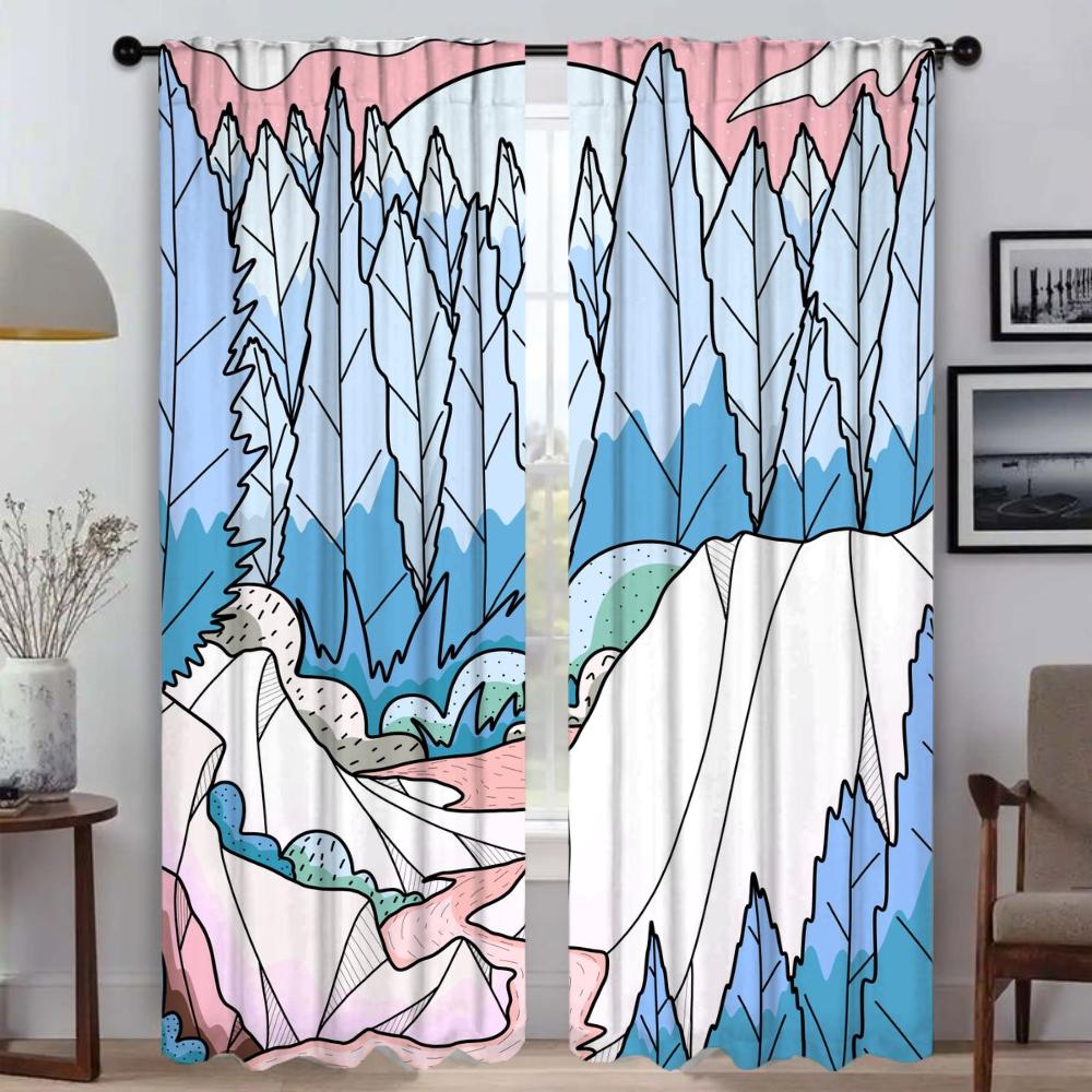 

Розовые горные противомоскитные шторы для гостиной, Хэллоуинская декорация, перегородка из тюля для спальни, светонепроницаемые шторы-тени W50xH70cmx2pcs-CL