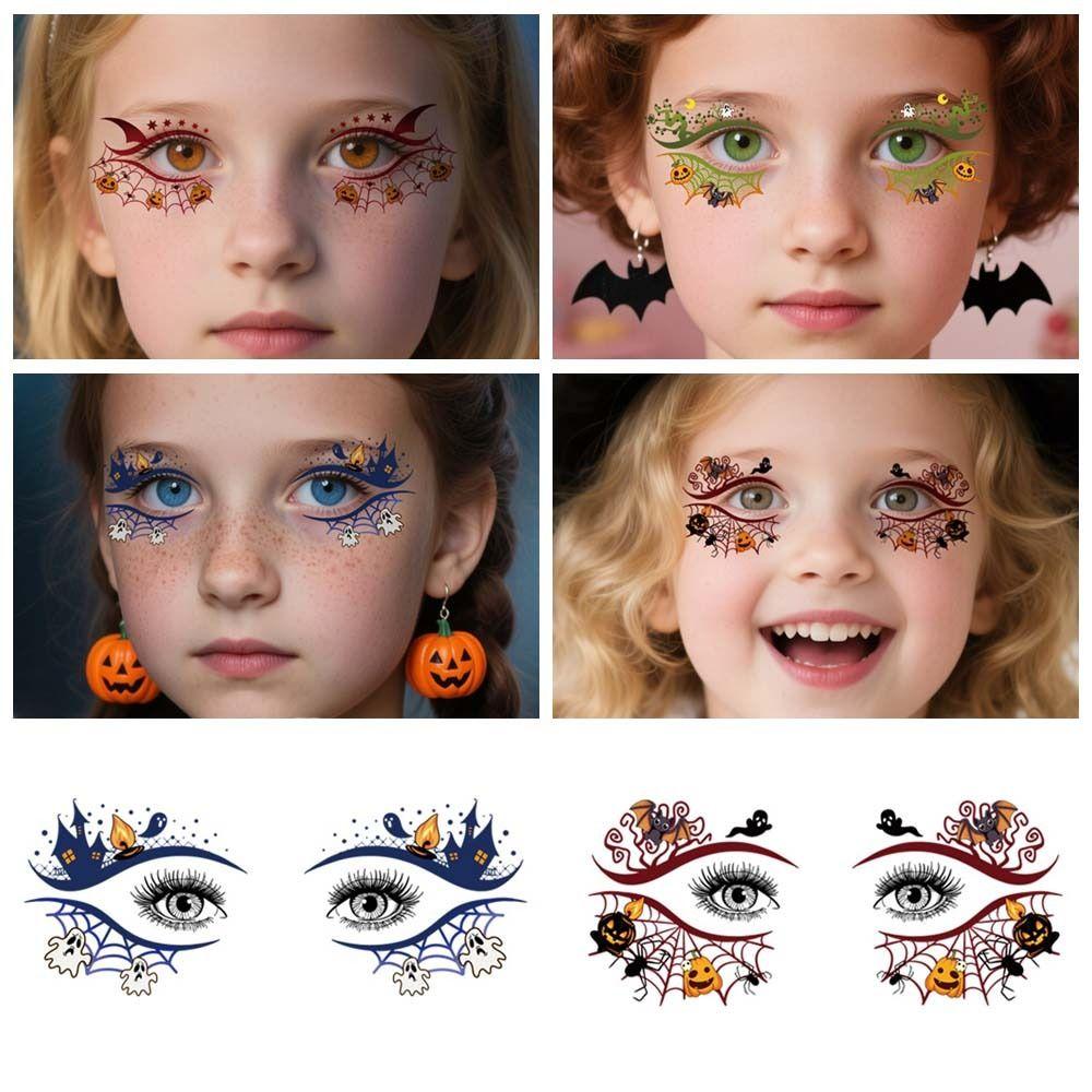 Pumpkin Ghost Skull Halloween Face Tattoo Cartoon Halloween Bat Face Stickers  Enhance Atmosphere