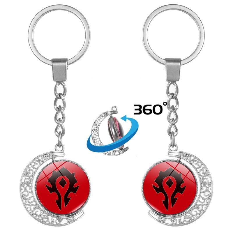 World of Warcraft Double-Sided Rotating Moon Pendant Keychain with Time Gem