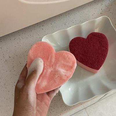 10Pcs Heart Sponge Heavy Duty Pad Strong Decontamination Dish Towel Cute Heart Shape Does Not Scratch Kitchen Accessories