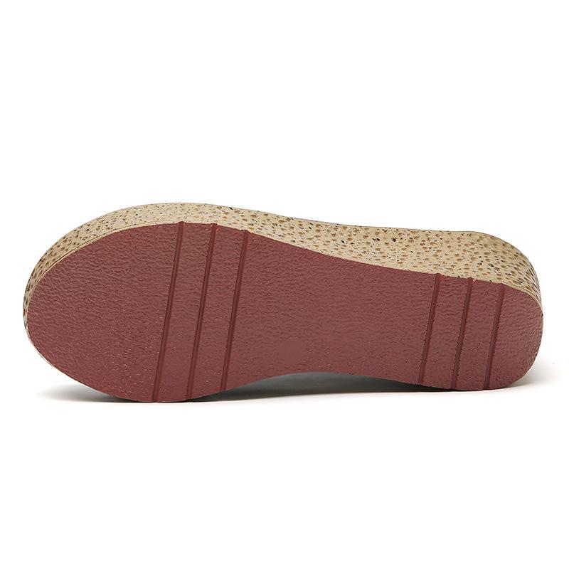 Women Wedge Heels Leather Platform Shoes Non-slip Casual Walking Shoes Slip-on Low-cut Loafers Elegant Mother Shoes