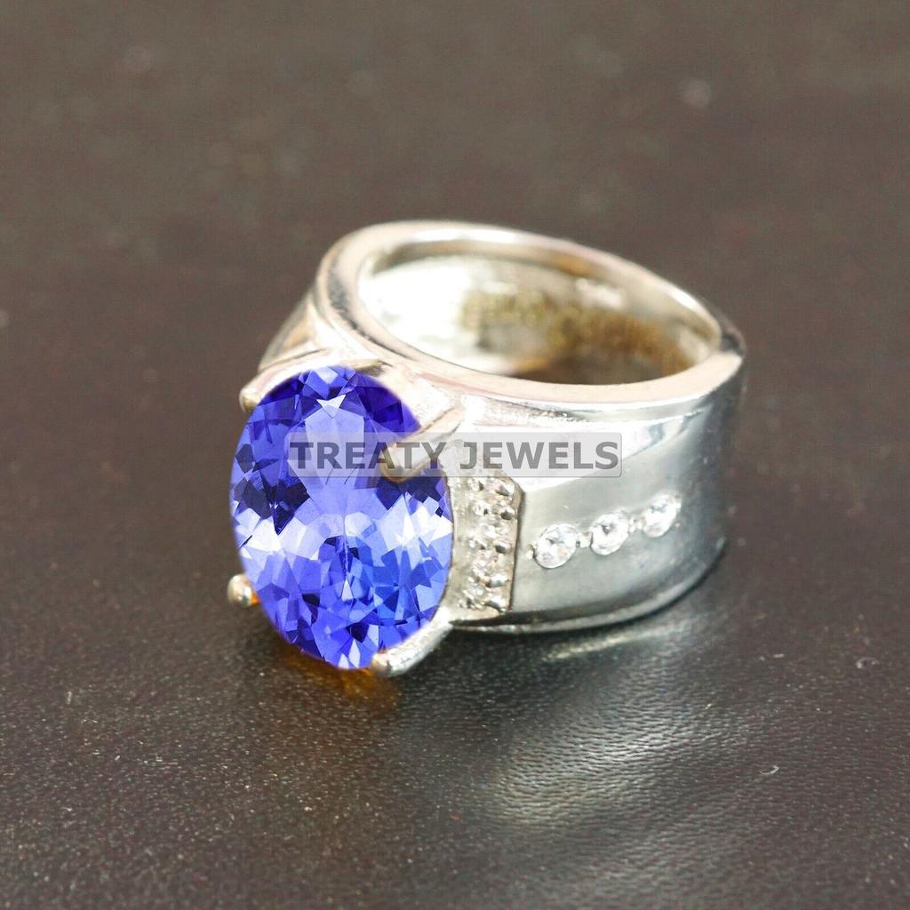 Tanzanite Oval Cut Gemstone With 925 Sterling Silver Ring For Men's #B667 JL375688146923
