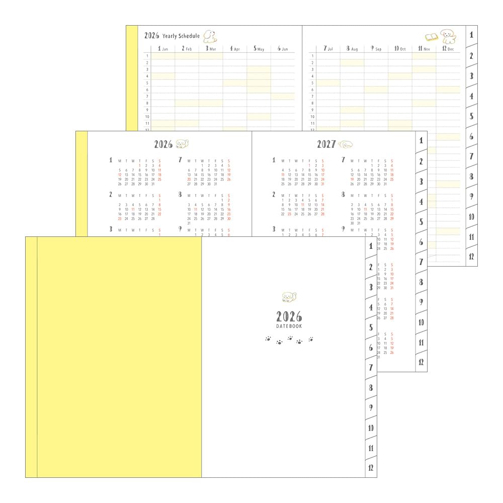 Midori Pocket Dog 22366006 January Diary, 2026, A6, Weekly, Pattern, (Starts 2026)