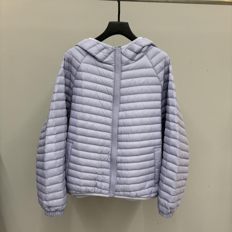 Autumn and Winter Fashion Loose Strip Quilting Line Ribs Strip Light White Duck Down Jacket Women's Hooded Style Tide