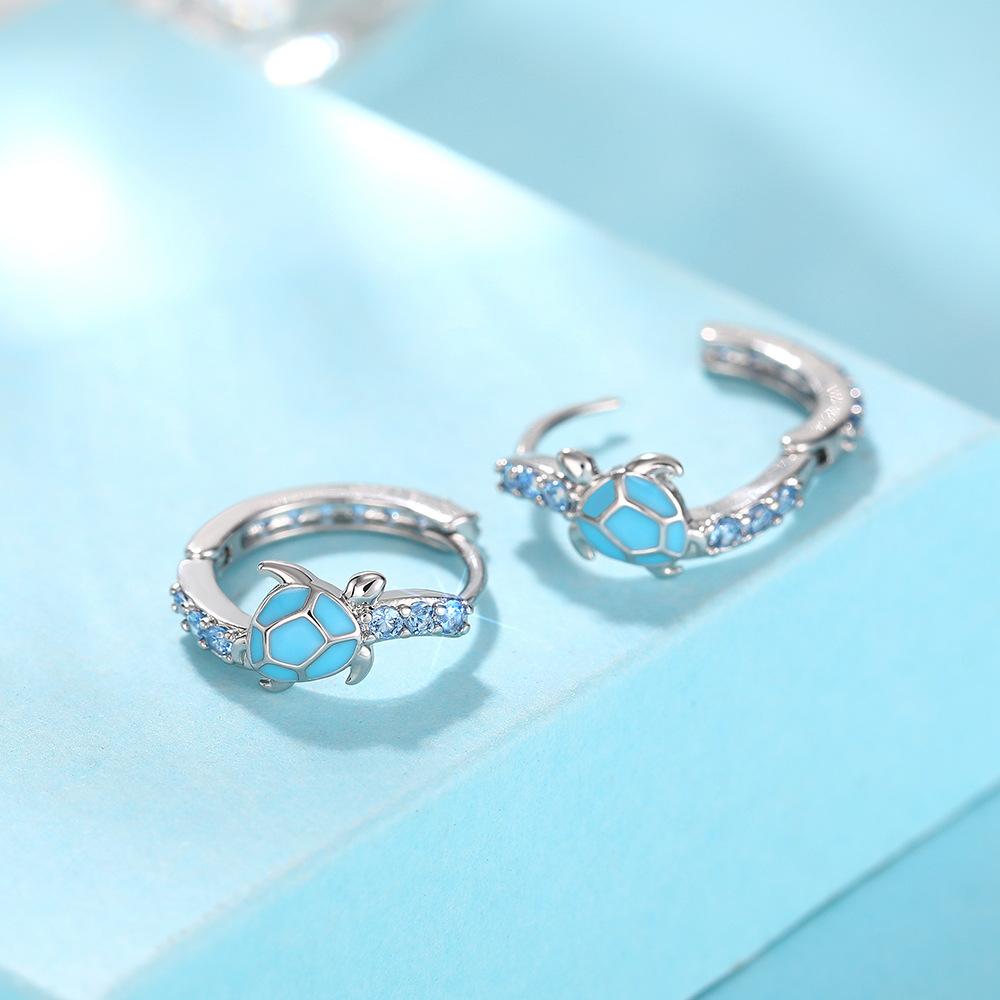Japan and South Korea's new cute turtle earrings, micro-inlaid zircon oil drop jewelry, marine fresh chic jewelry