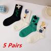 5 Pairs Lot Women Socks Cotton Japanese Korean Style Cute Flower Print Hajuruku Kawaii Floral Breathable Casual Sweet Socks