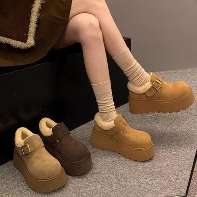Snow Boots Women's New Autumn and Winter Heightening Integrated Fur Versatile Wool Cotton Shoes Thick Sole Warm and Velvet Birkenstock