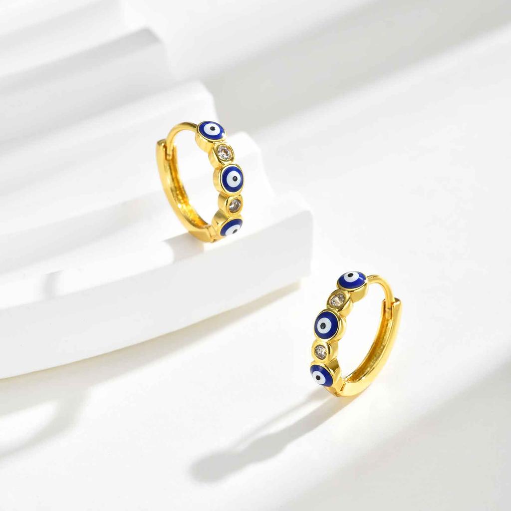 Fashion Zircon Demon Eye Hoop Earrings for Women, Turkish Lucky Blue Eyes Round Huggies Earring , Hypoallergenic Vintage Jewelry