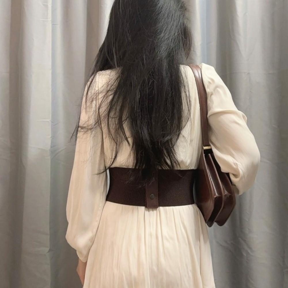 Elastic Wide Cummerbunds Solid Color Western Cowboy Belt Retro PU Leather Corset  Outfits