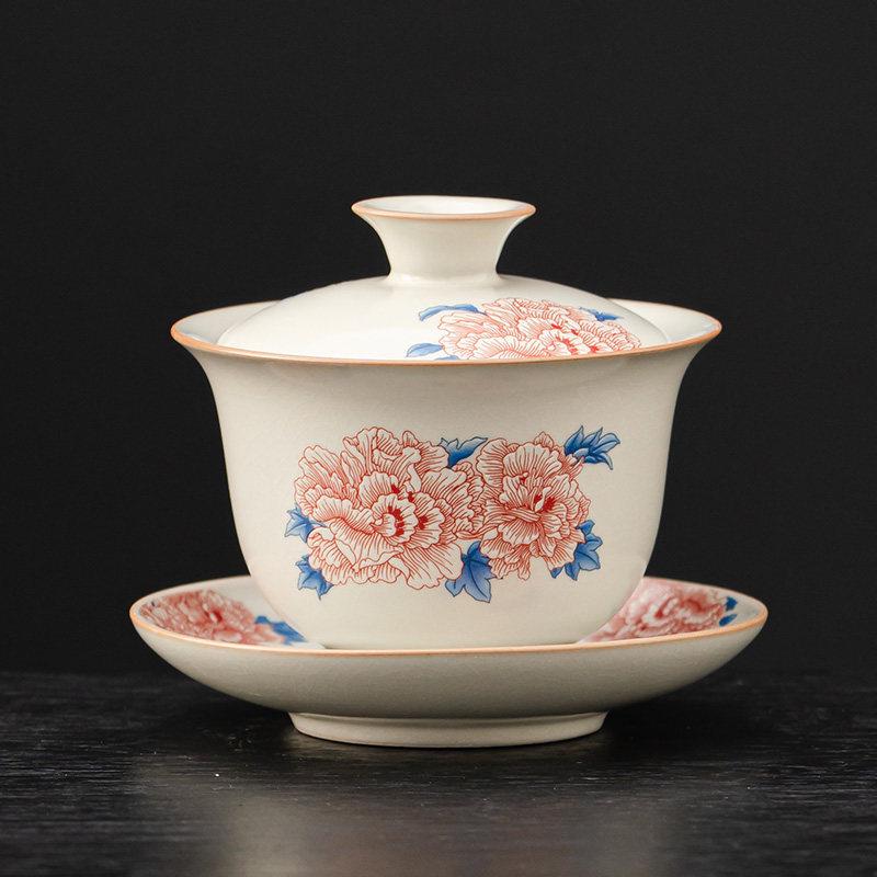 Elegant Ru Kiln Hibiscus Teapot Set: Includes Beige Side-Handle Pot, Lid, Bowl, Filter Screen, Tea Wash Pitcher, Gong Dao Bei for Gongfu Tea.