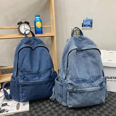 Zaino per Donna Uomo Multitasche Borsa da Scuola Denim Cerniera Retro Zaino Daypack Viaggio Borsa da Palestra