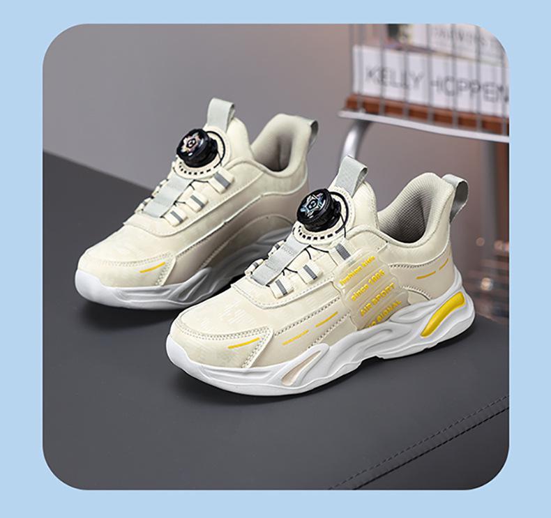Boys' and Girls' 2025 New Style Waterproof Leather Running Sneakers with Rotating Button