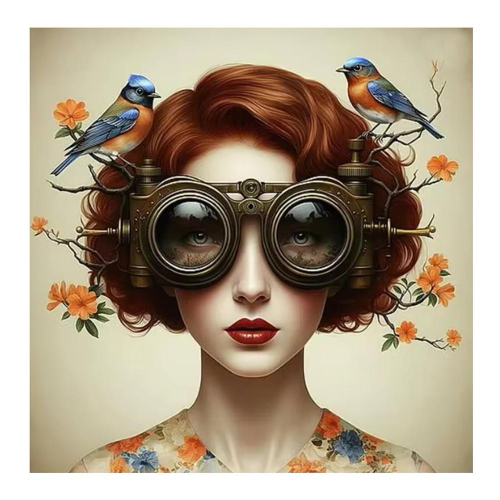 5D DIY Malowanie Diamentami Sztuka Surrealizm Kwiaty Okulary Przeciwsłoneczne Dziewczyna Ptak Mozaika Zestaw Haftowany Rhinestone Krzyżyk Wystrój Domu