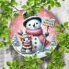 1pc Vintage Round Metal Tin Sign Pink Snowman Mouse Wreath Wall Decor Home Kitchen Indoor Outdoor Welcome Winter