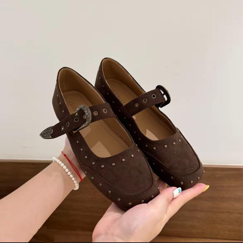 New Women's Shoes Suede Flats Loafers Women Marie Jane Shoes Square Toe Ballet Dance Shoes Luxury Dress Zapatos De Mujer