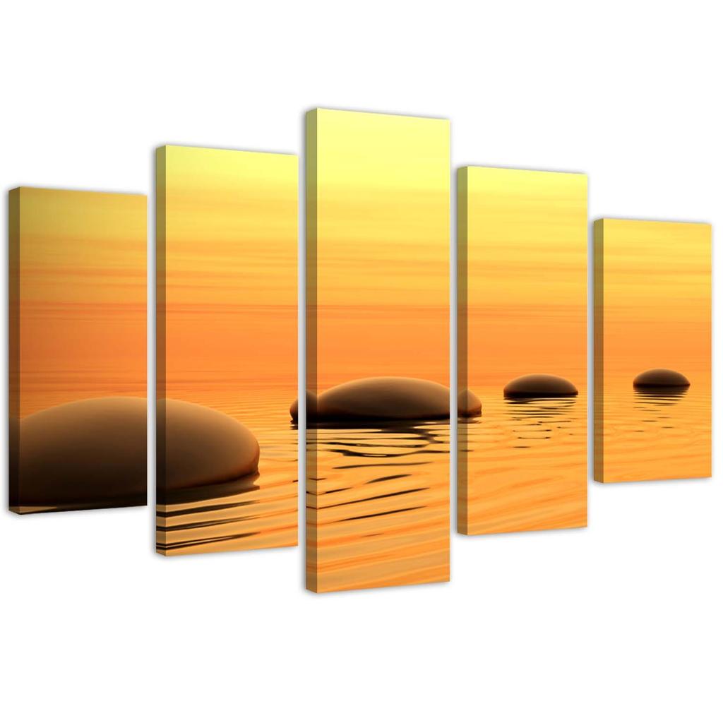 Feeby Five piece picture canvas print, Zen composition with stones