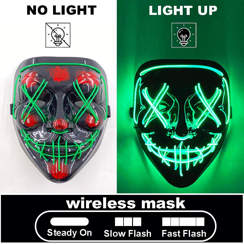 High Quality Rave Mask Decor Cosplay Purge Mask Halloween Horror Led Luminous Mask For Makeup Prom Party Cosplay Costume