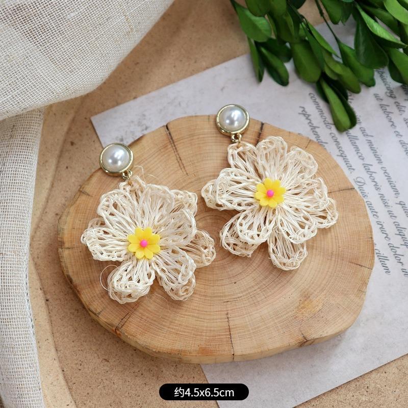New summer bohemian retro vacation grass vine woven earrings femininity long island beach wooden earrings