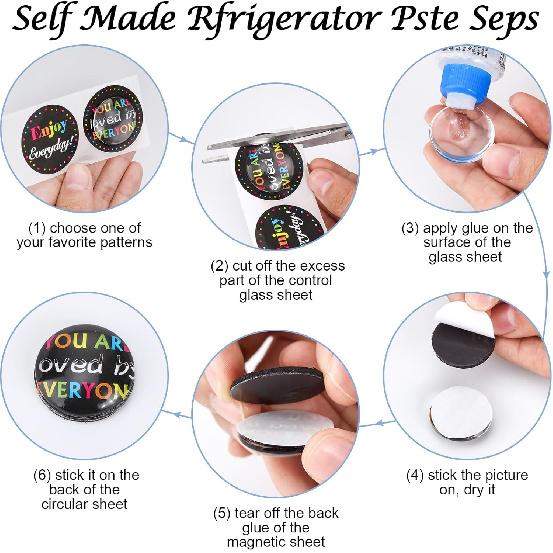 Outus 48 Sets Fridge Magnets for DIY Crafts Sets Round Magnetic Discs with Clear Dome Cabochons Glass Magnets Discs for Christmas Refrigerator Office