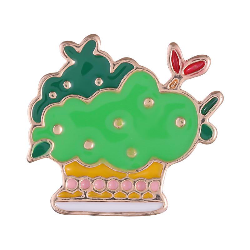 Charming Cartoon Mini Cactus Plant Brooch Alloy Badge For Fashionable Clothing Accessories