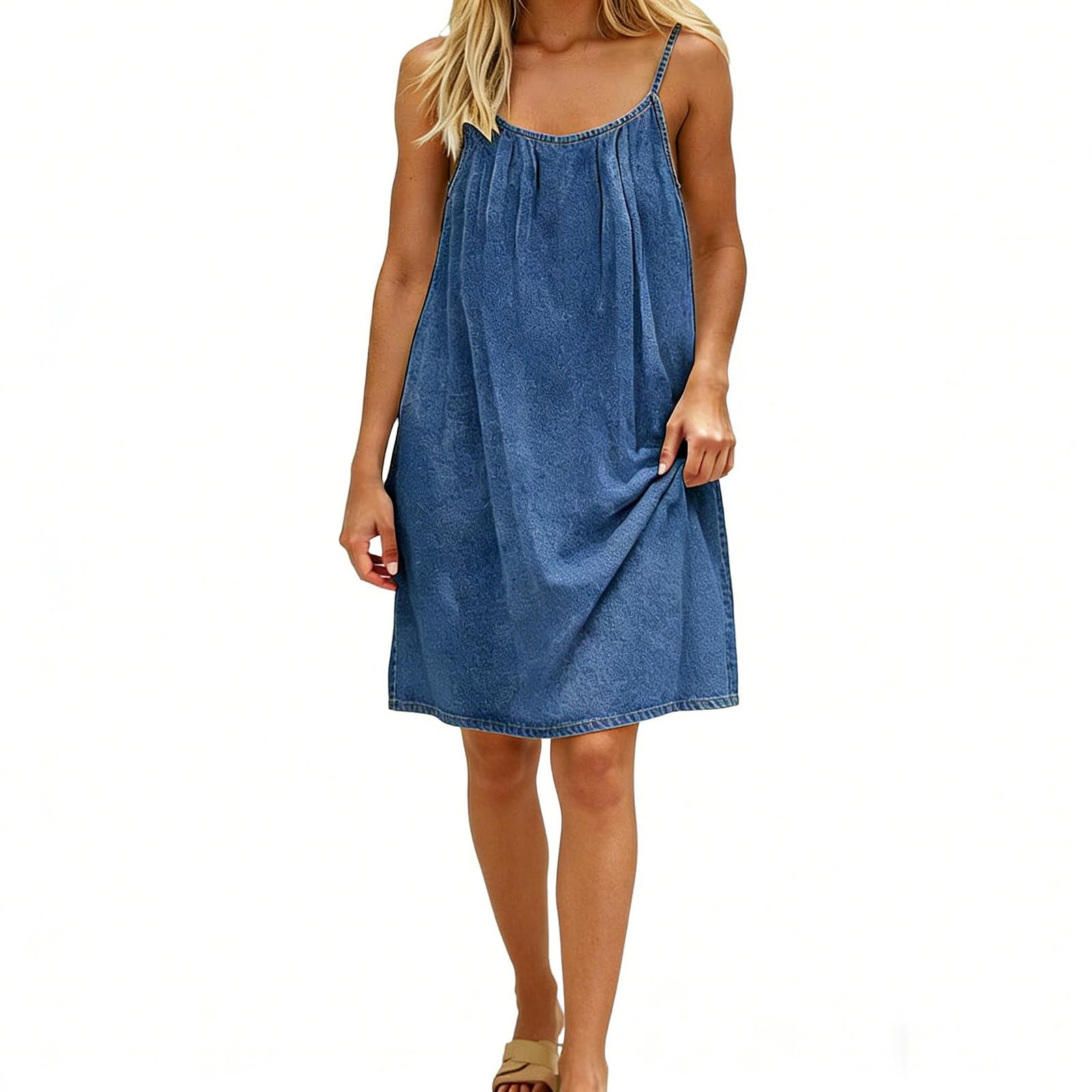 

Женское повседневное платье с удобными и дышащими бретелями и свободной пляжной юбкой L синий