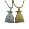 European and American Hip Hop Money Bag USD $Symbol Necklace Copper Set Zircon Pendant HIPHOP Trendy Jewelry