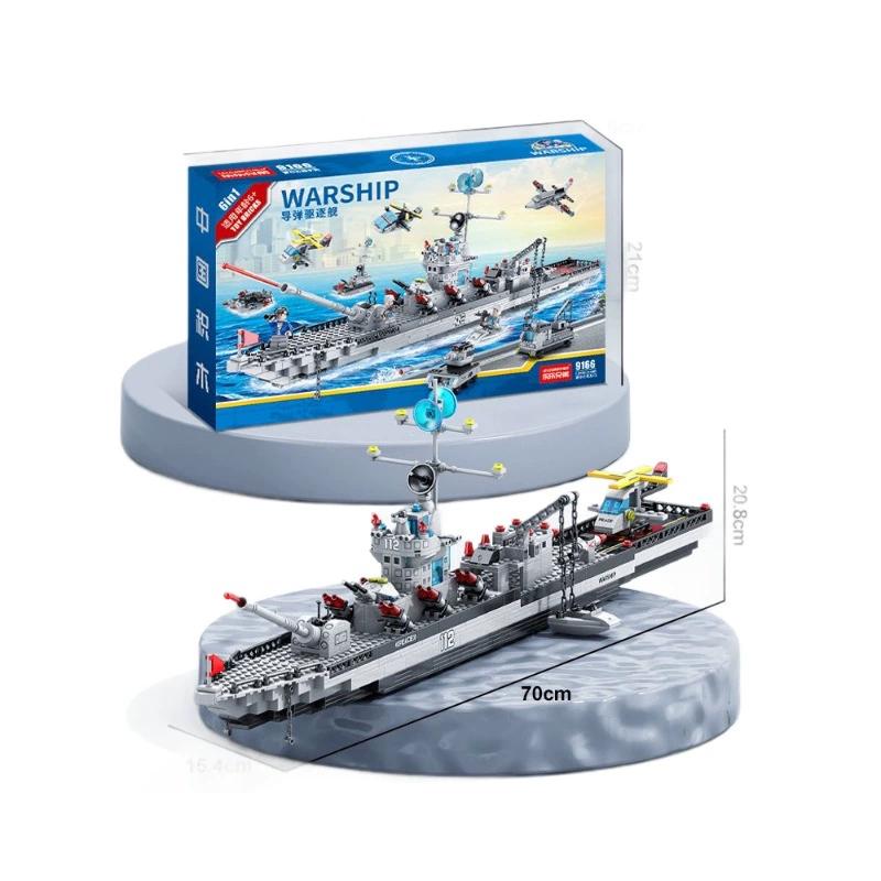Set de construcción de portaaviones militar para niños juguete educativo de bloques de montaje