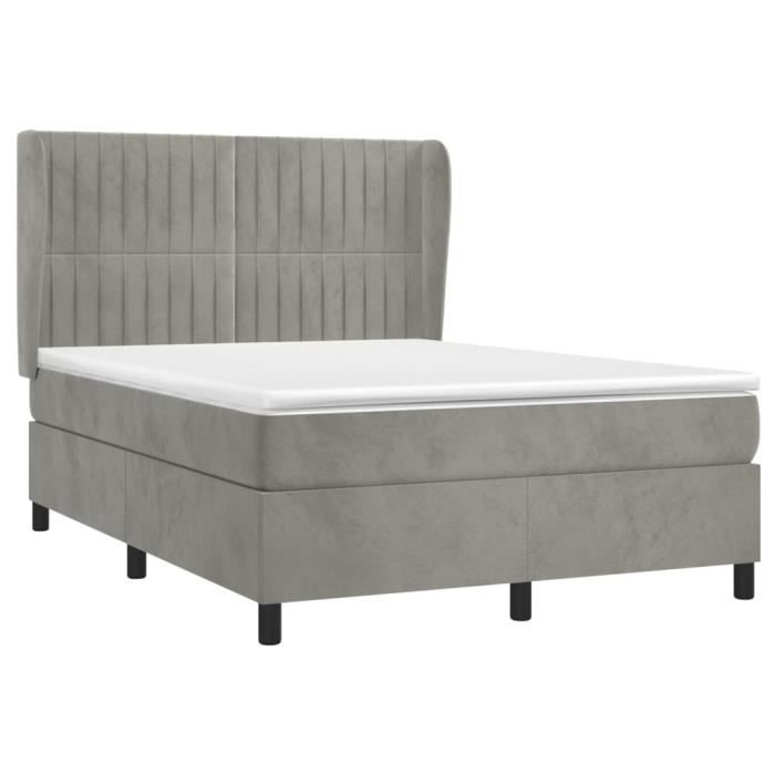 VidaXL Lit à sommier tapissier et matelas Gris clair 140x190cm Velours 3129327