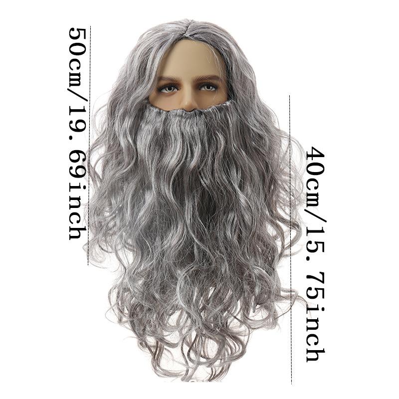 Christmas Performance Wig Jesus Magician Wizard Cosplay Wig Men's Halloween Party Stage Wig 