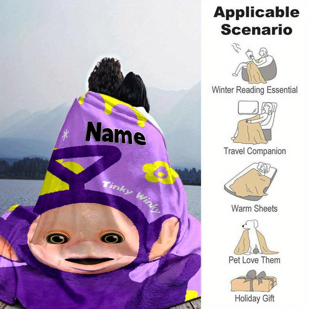 Tinky Winky Teletubbies Purple Theme Blanket Personalized Name Soft Warm And Versatile For Sofa Bed Office And Travel Machine Washable Comfortable In