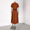 Women's Shirt And Skirt Solid Color O Neck Button Down Blouse Skirt with Pockets Summer Outfit for Office Business Occasions
