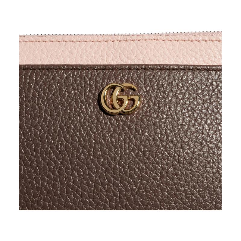 Gucci GG Marmont Double G logo leather card holder women's dark brown with pink