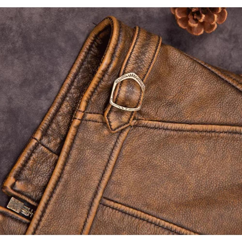 Chinese Size Vintage Men Leather Jacket Soft Genuine Cowhide Spring Autumn