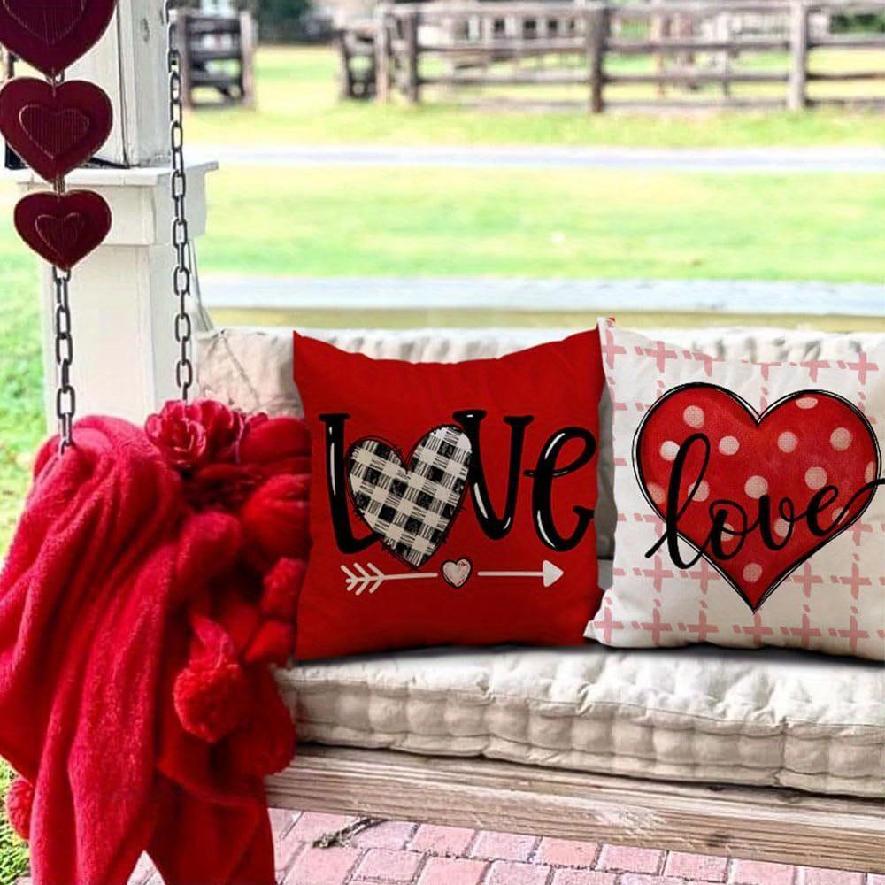 4Pcs Valentine Pillow Covers, Pink Love Hello Print, Hypoallergenic Polyester Acrylic, Zippered Washable For Sofa Home Decor