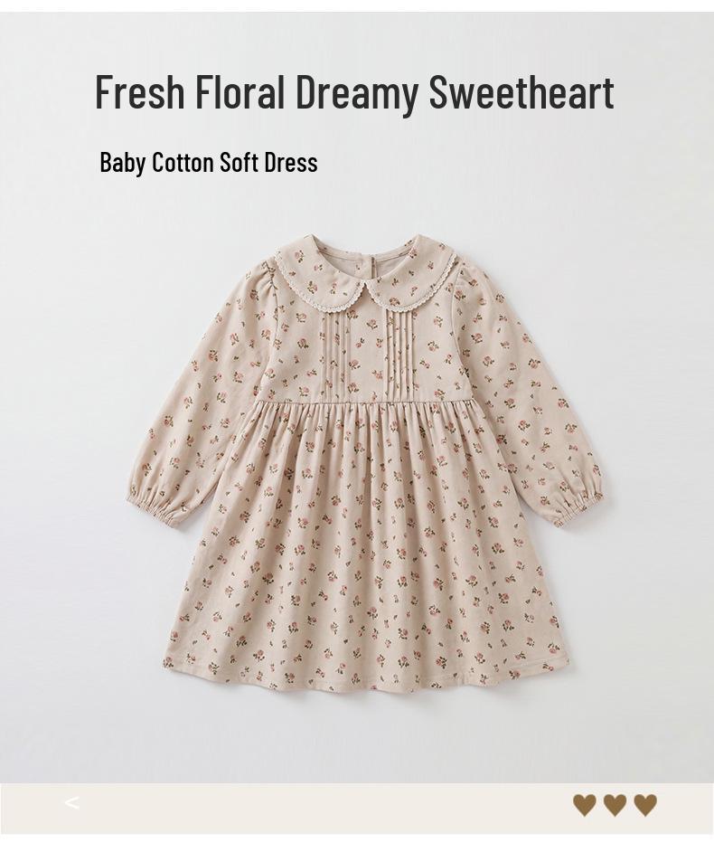 French Floral Doll Collar Long Sleeve Dress: Autumn 2026 Lace-Pleated Princess Style for Girls