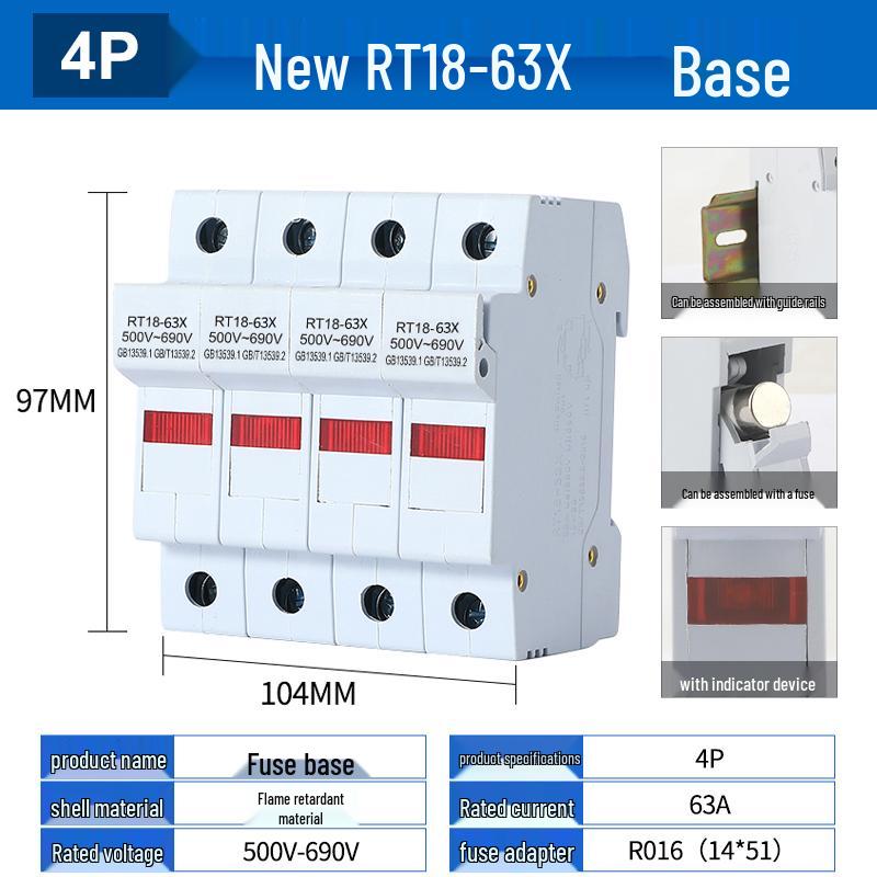 RT18-32X/63X DIN Rail Fuse Base 1P-4P R015/R016