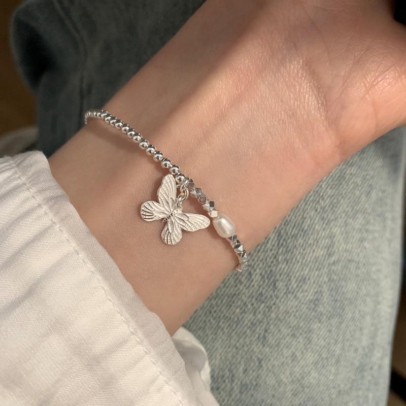 Korejský perlový a stříbrný korálkový náramek: Neblednoucí, letní dámské špičkové šperky.