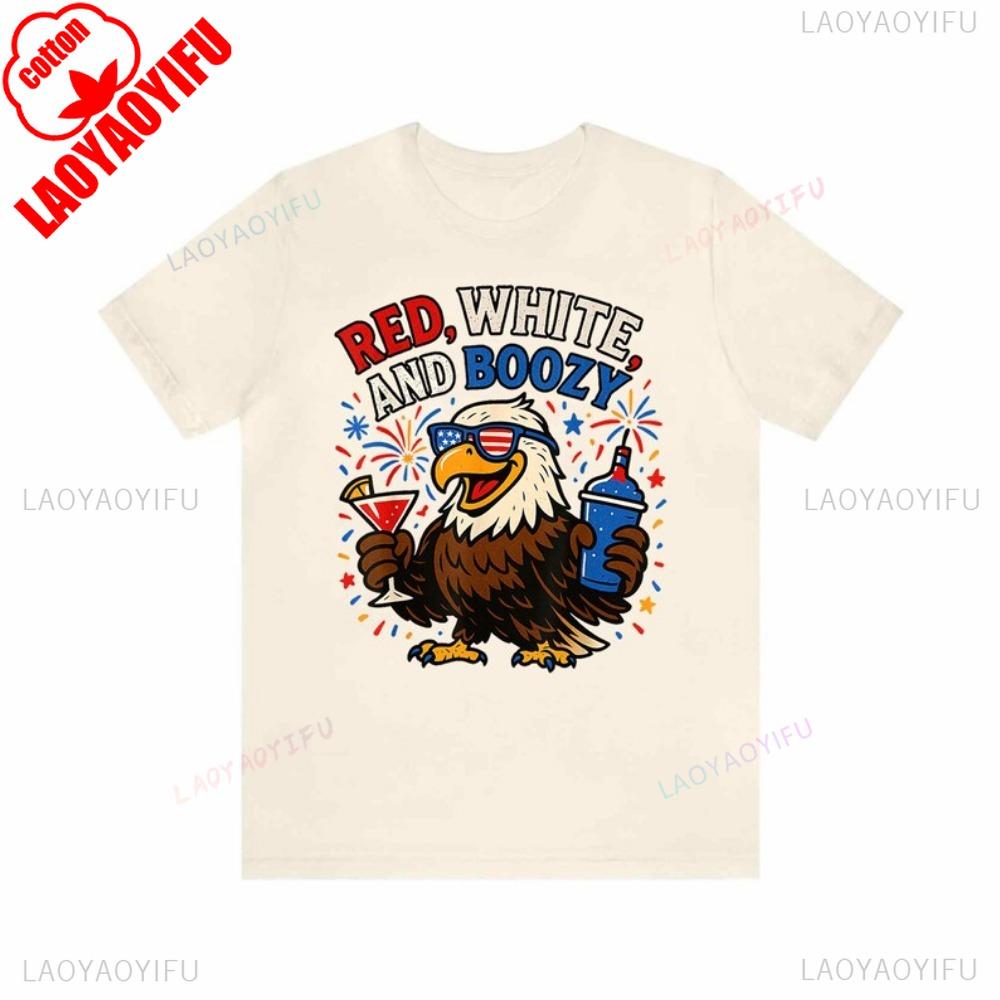 Red White And Boozy Patriotic Eagle Unisex Unisex Tshirt Fun Independence Day Tees American Eagle Graphic Shirt New Casual Simple
