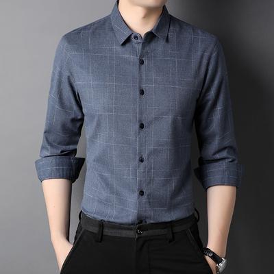 Pánská košile středního věku business casual kostkovaná s dlouhým rukávem spodní prodyšná košile muži