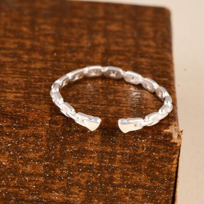 Minimalist Heart Chain Ring,  925 Sterling Silver Open Link Ring – Adjustable Dainty Heart Band, Gift for Love, Anniversary, Gifts for Love.