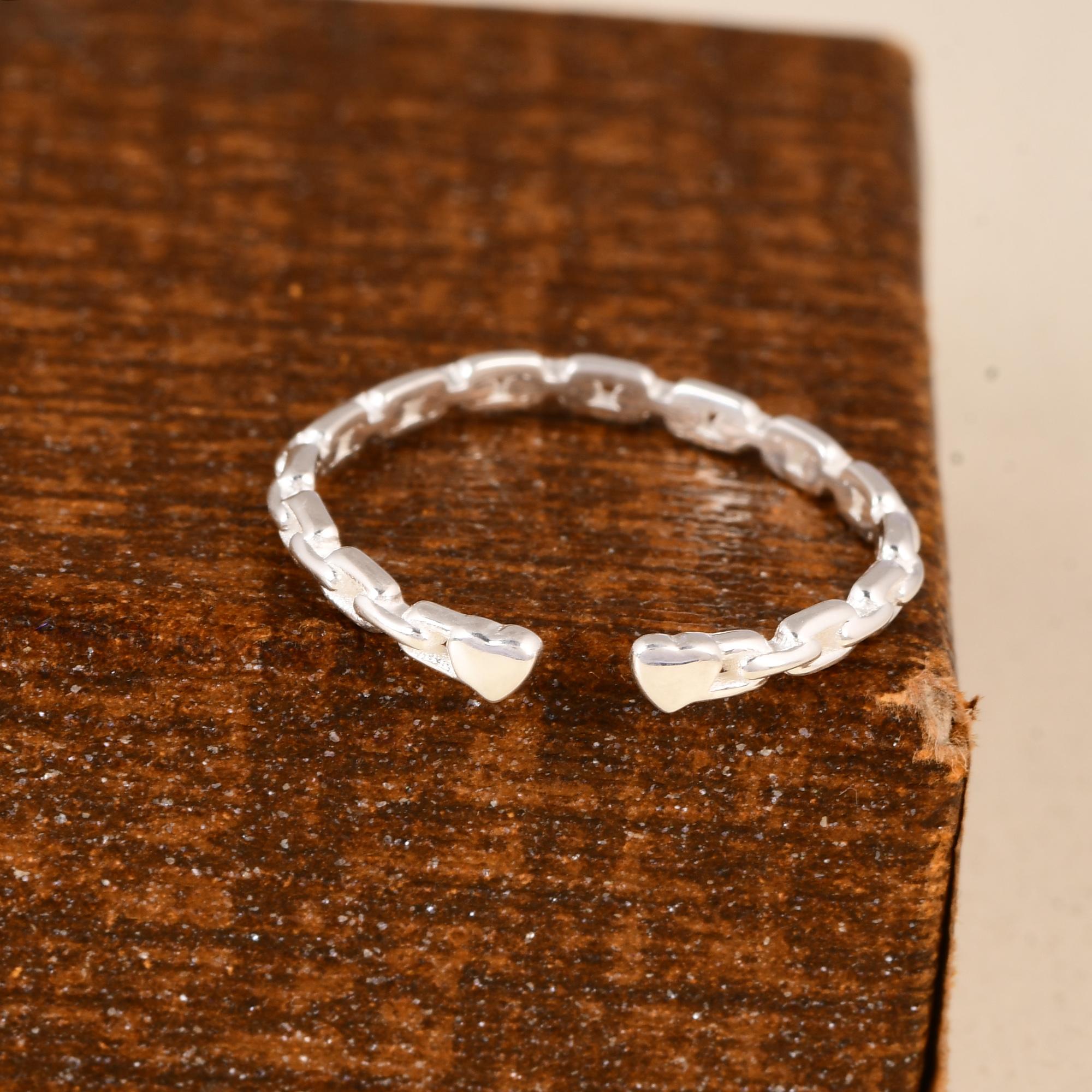 Minimalist Heart Chain Ring,  925 Sterling Silver Open Link Ring – Adjustable Dainty Heart Band, Gift for Love, Anniversary, Gifts for Love. 5