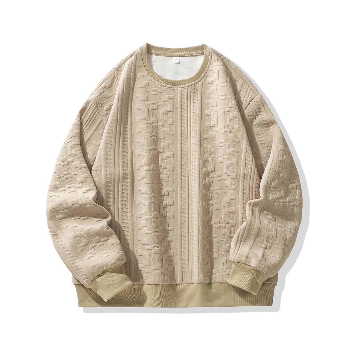 

Large Size Crew Neck Sweater Men s Autumn Long-sleeved Jacket Bottoming Shirt Fat Plus Fat Plus Loose Embossed Top M хакі