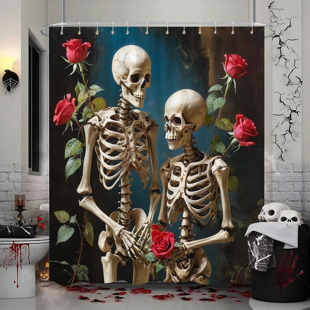 Halloween Shower Curtain Trick or Treat Skeleton Naughty Elf Castle Pumpkin Polyester Shower Curtains Bathroom Decor